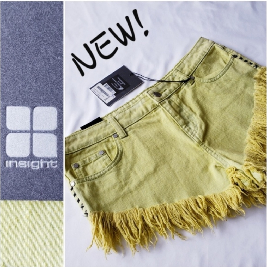 Insight New! Yellow Fringed Denim Dipper Shorts Size 6